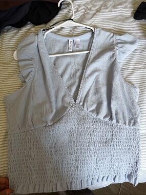 Divided Light Blue Smocked V-Neck Camisole